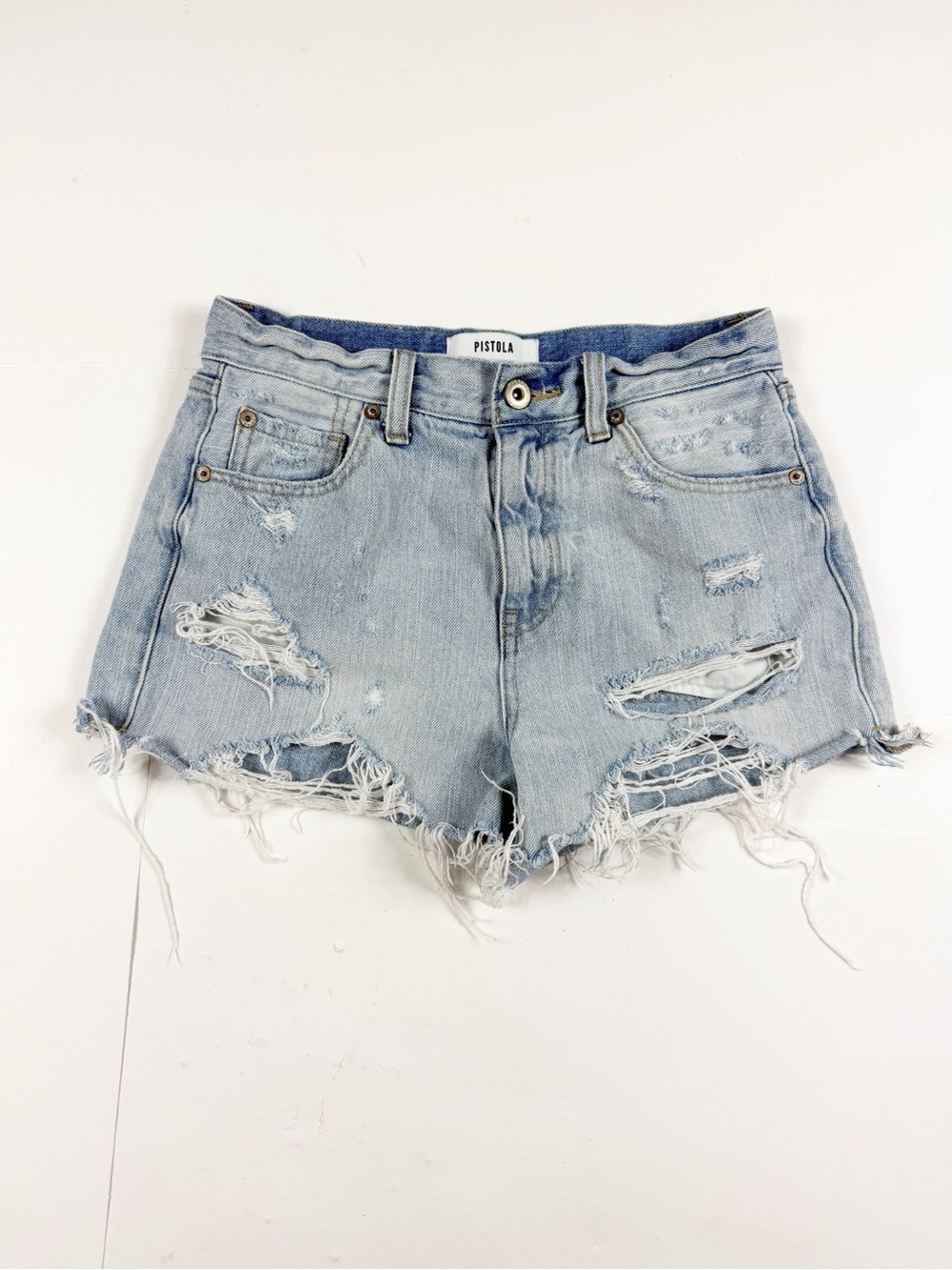 Pistola Light Blue Distressed Denim Women’s Shorts 25